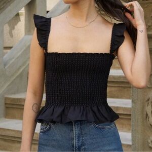 Reformation Junebug Black Linen Smocked Top